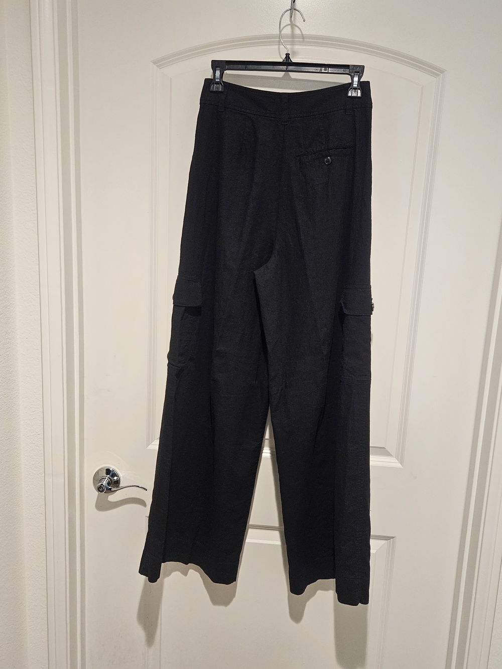 Madewell Linen Blend Women's High-Rise Black Wide-Leg Cargo Pants #969